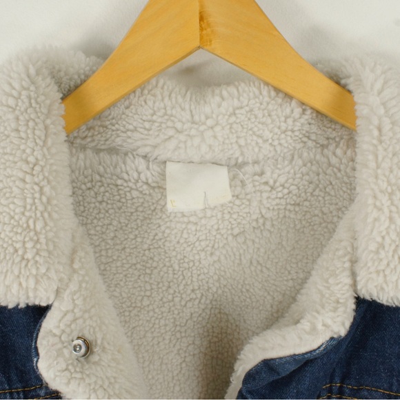 Vintage 70s 80s Faux White Fur Sherpa Lined Denim Jacket - Picture 5 of 6